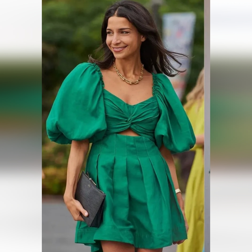 House of Harlow 1960 Emerald Green Puff Sleeve Mini Dress